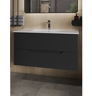 Orange Li-100Tub+Ra тумба подвесная Line 100 черная с раковиной.